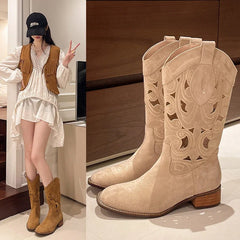 Popular Hollow Embroidered Vintage Western Boots