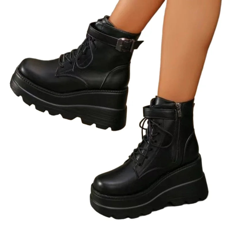 Style Luxury Black Wedges Ankle Boots