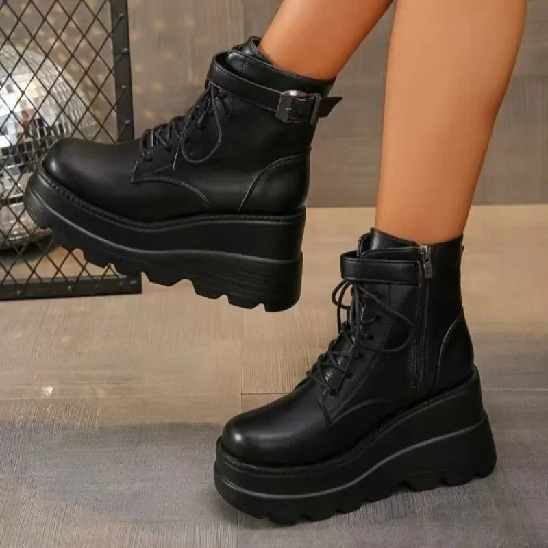 Style Luxury Black Wedges Ankle Boots