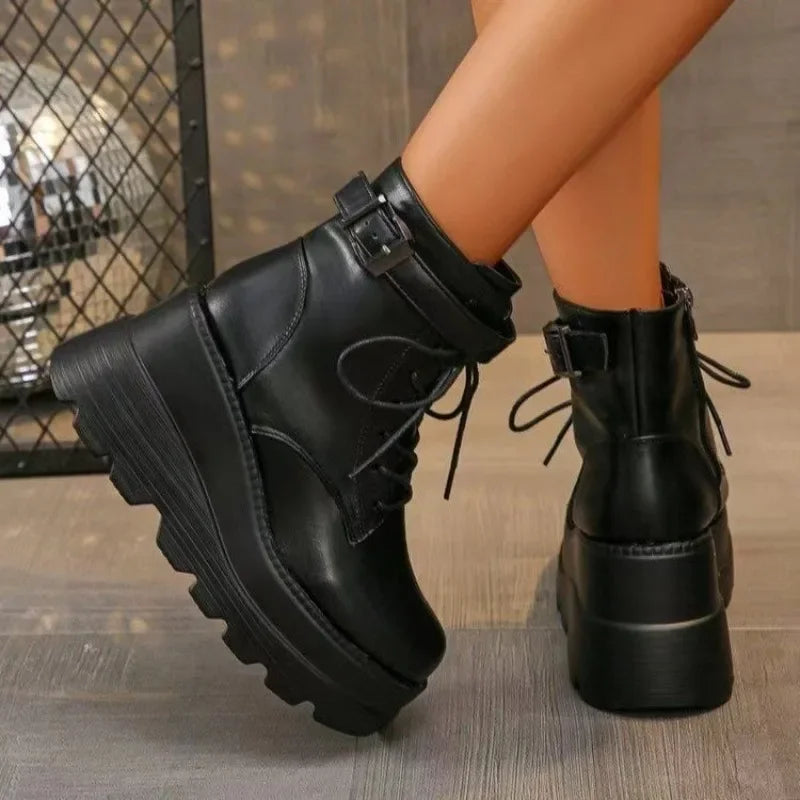 Style Luxury Black Wedges Ankle Boots