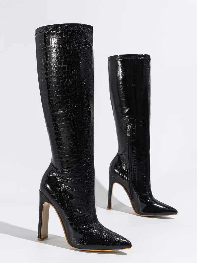 Thick Heel Middle Tube Elastic Boots