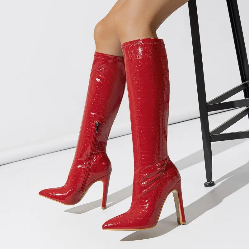 Thick Heel Middle Tube Elastic Boots