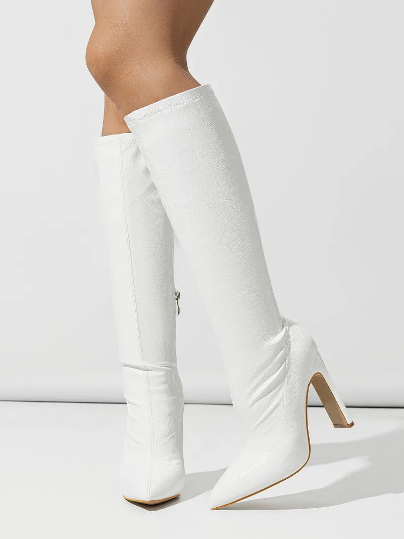 Thick Heel Middle Tube Elastic Boots