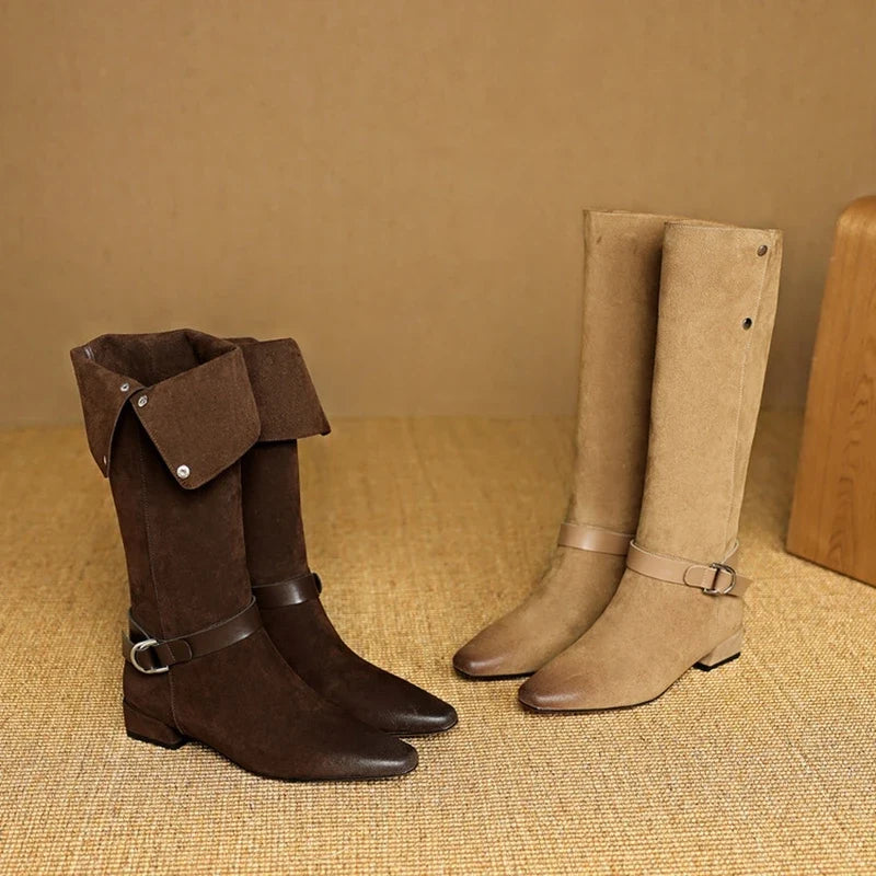 women's genuine leather cow suede square toe Shoes