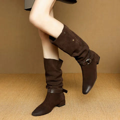 women's genuine leather cow suede square toe Shoes