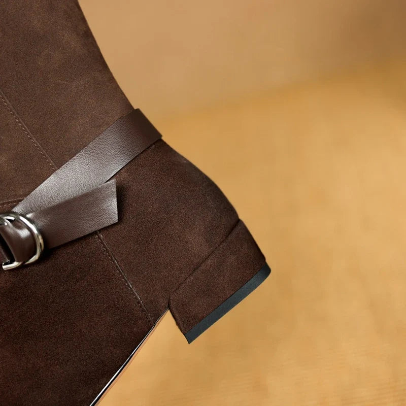 women's genuine leather cow suede square toe Shoes