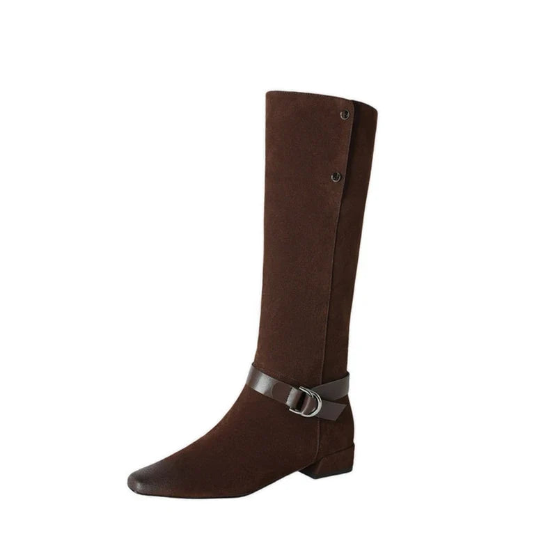 women's genuine leather cow suede square toe Shoes