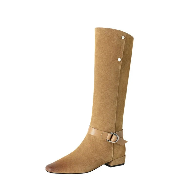 women's genuine leather cow suede square toe Shoes