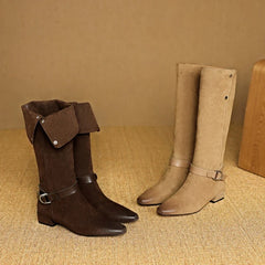 women's genuine leather cow suede square toe Shoes