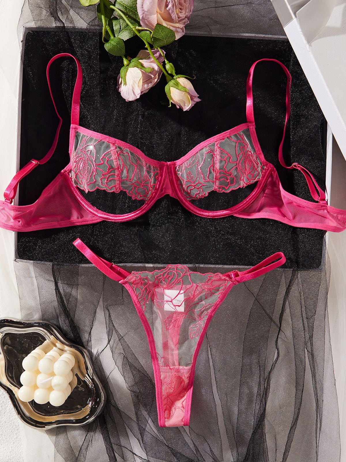Embroidered Rose Pink Uncensored Lingerie