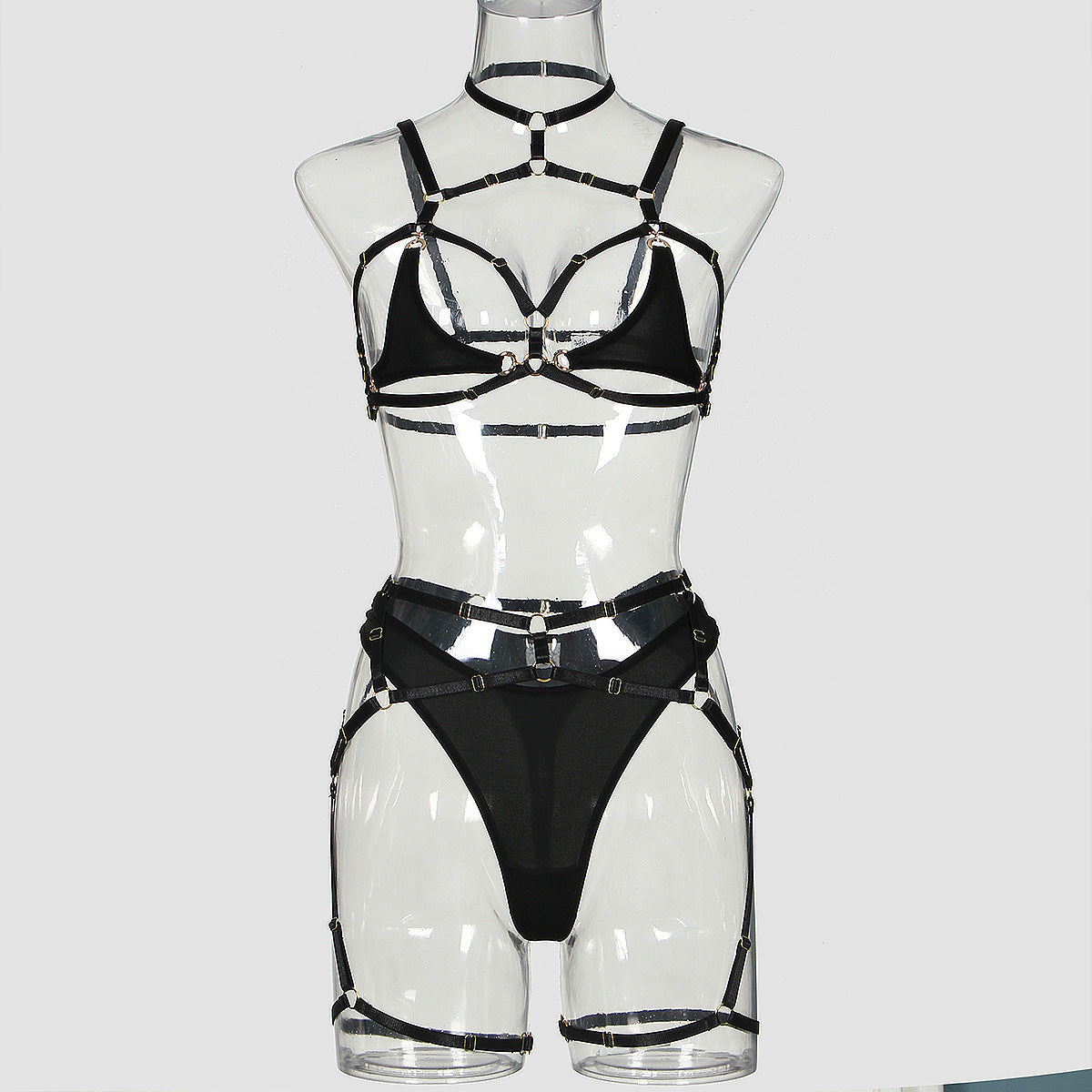 Red Sluzu leather lingerie Set Sex Bra & Panty Women Choker