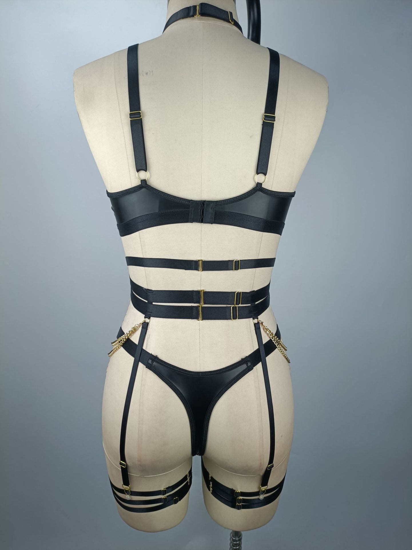 Naughty Black Leather Lingerie Set Sluzu Bra & Panty Red