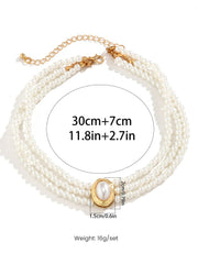 Short faux pearl and turquoise bead necklace