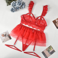 Sheer White Garter Lingerie Set See Thru Bra & Panty Intimate