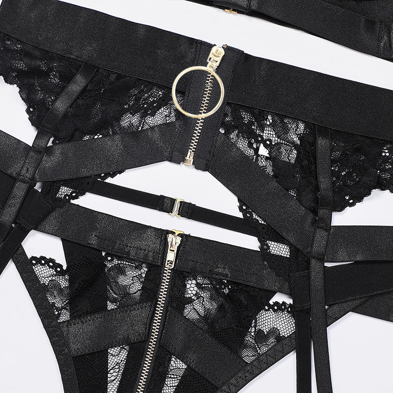 Latina Sluzu harness lingerie Set Slutty Bra & Panty Black Choker