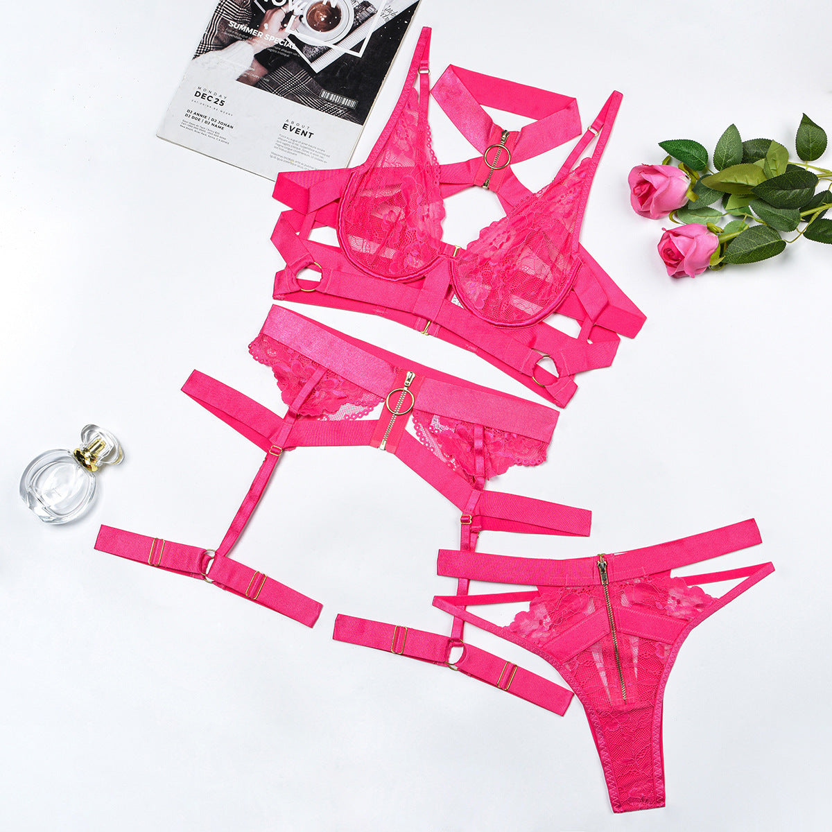Latina Sluzu harness lingerie Set Slutty Bra & Panty Black Choker