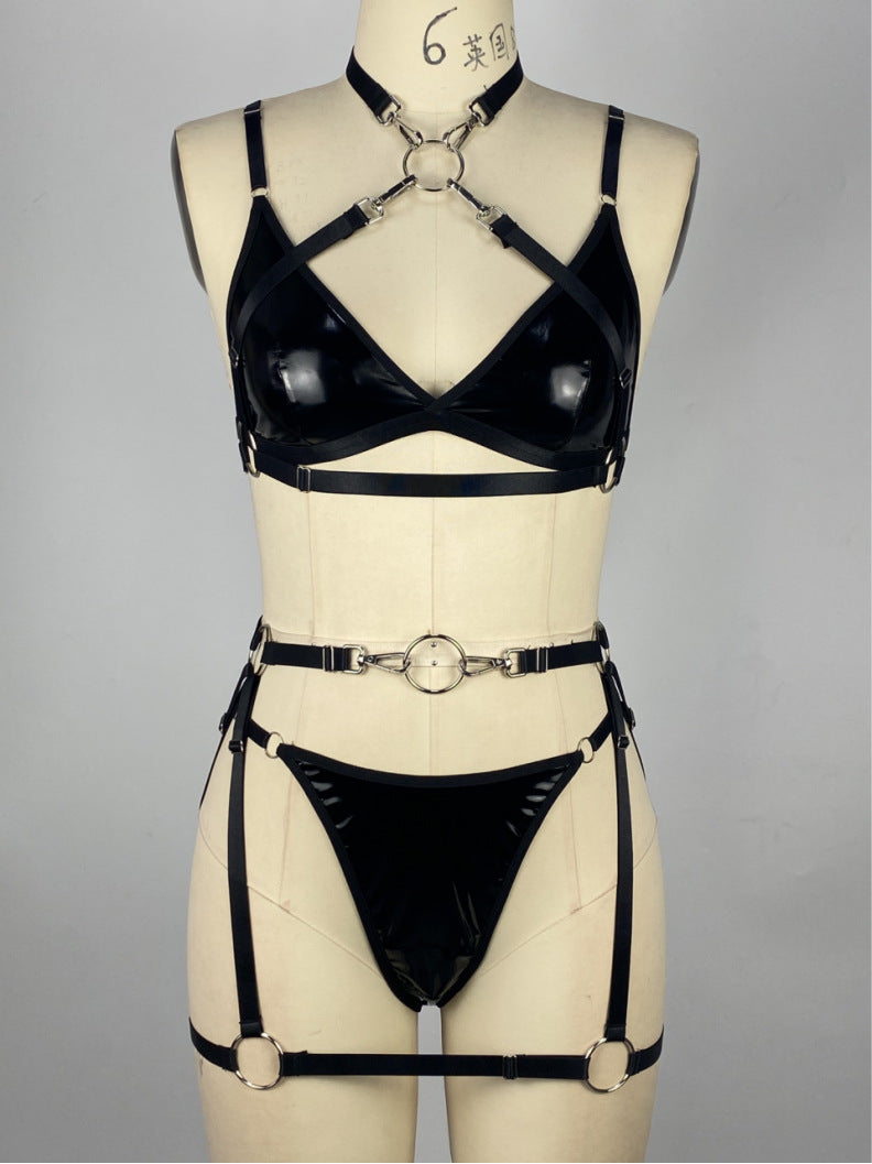 Submissive Womens Leather Lingerie Set Sexiest Bra & Panty Red