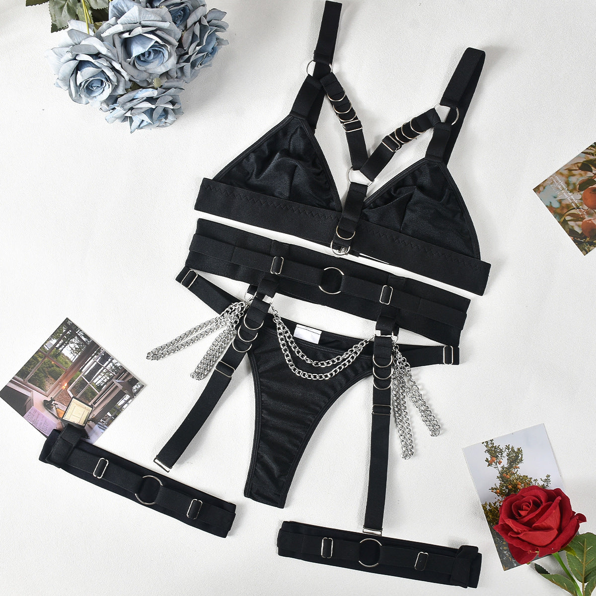 Red Sluzu bondage lingerie Set Sex Bra & Panty