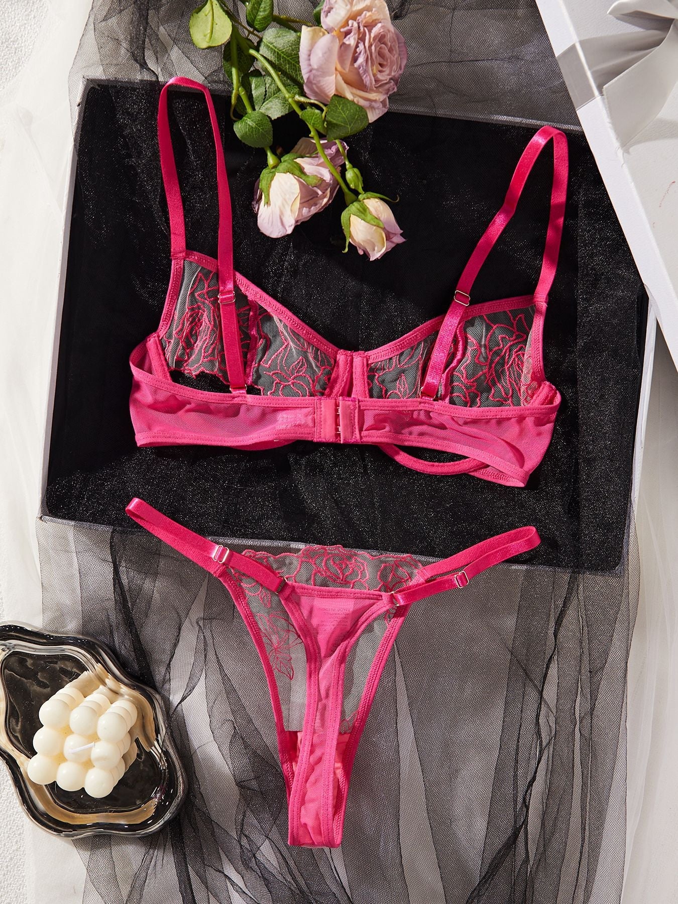 Embroidered Rose Pink Uncensored Lingerie