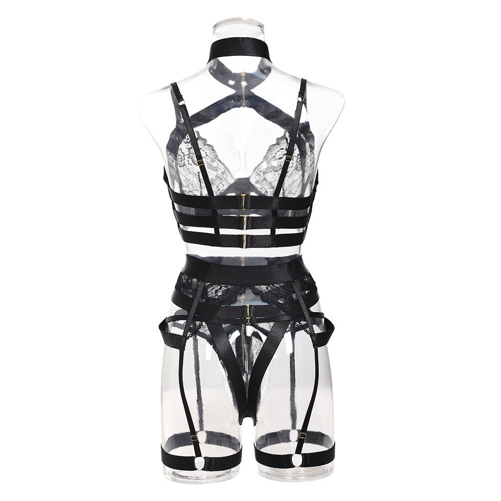 Latina Sluzu harness lingerie Set Slutty Bra & Panty Black Choker