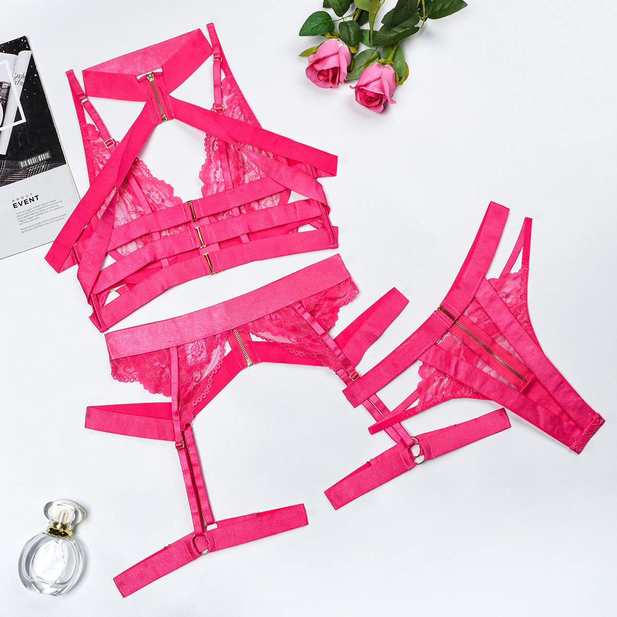 Latina Sluzu harness lingerie Set Slutty Bra & Panty Black Choker