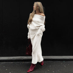 Stretch Off-Shoulder Sweater And Long Skirt Set