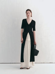 Long Knit Hollow-Out Short-Sleeve Cardigan