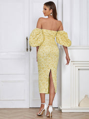Strapless Vintage Puff Sleeve Dress