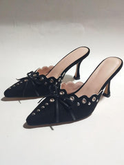 Hollow Pointed High Heels Sandals Closed Toe Half Slippers