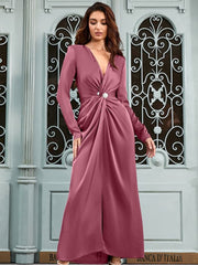 V Neck Slit Button Dress