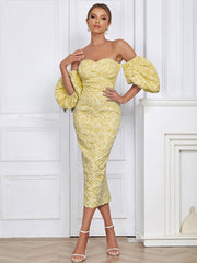 Strapless Vintage Puff Sleeve Dress