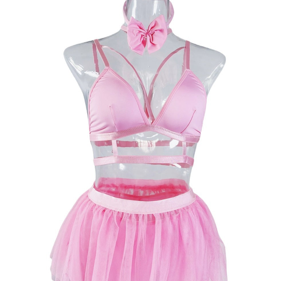 Role Play Lingerie Set White Pink Sexy Bunny Costume Red