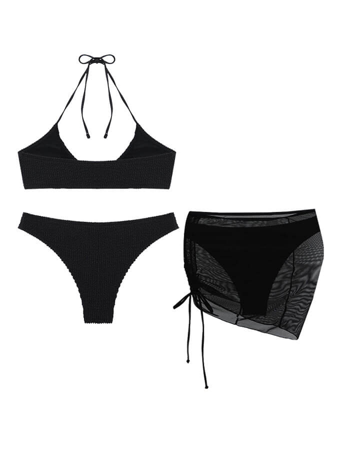 Solid Color Halterneck Three-Piece Swimsuit Bikini