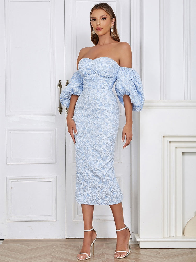Strapless Vintage Puff Sleeve Dress