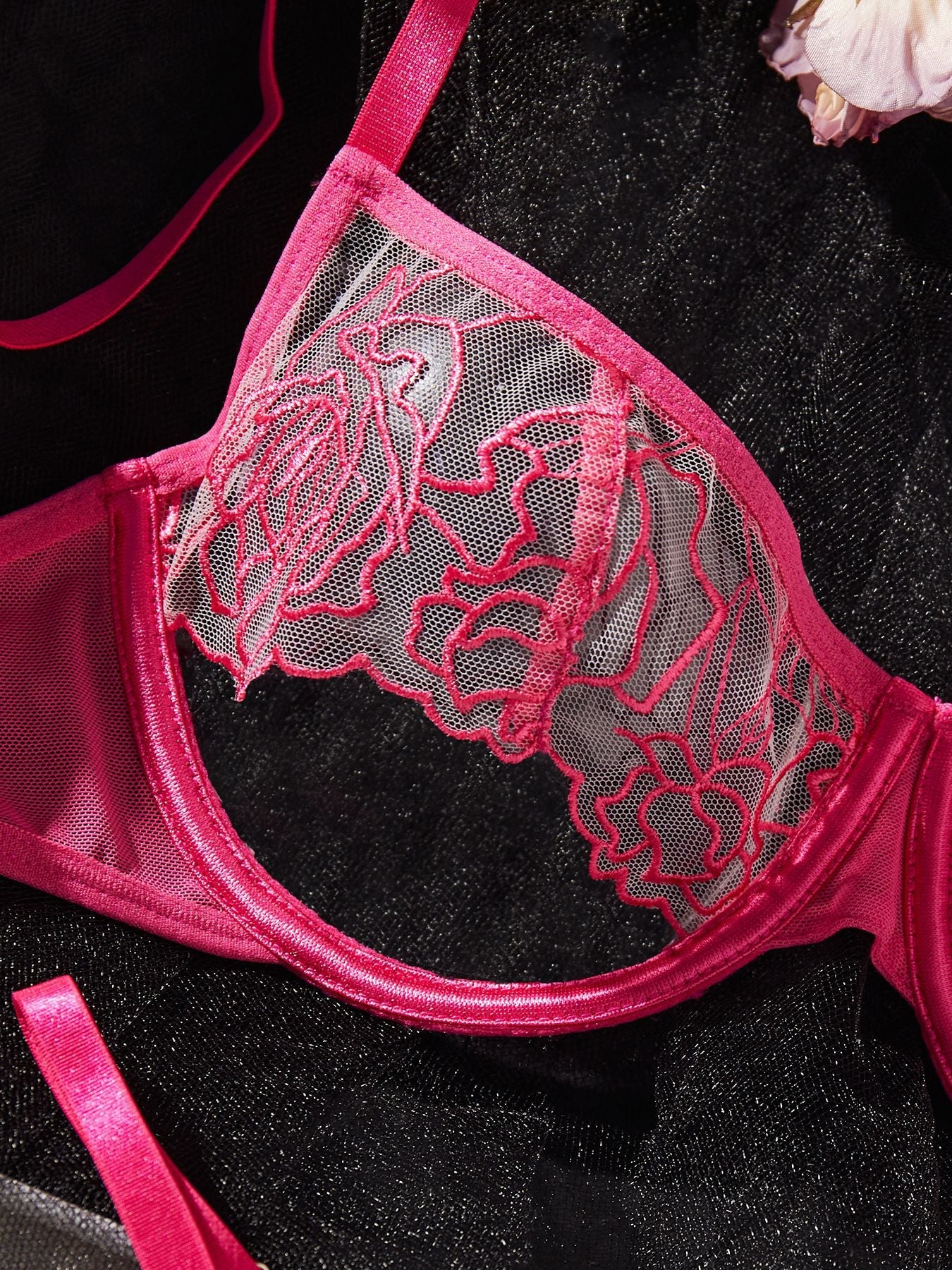 Embroidered Rose Pink Uncensored Lingerie