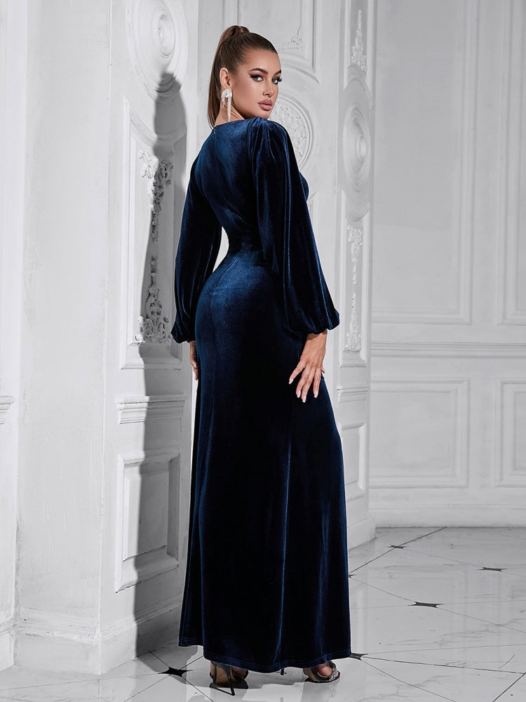 V neck Slit Long Sleeve Dress
