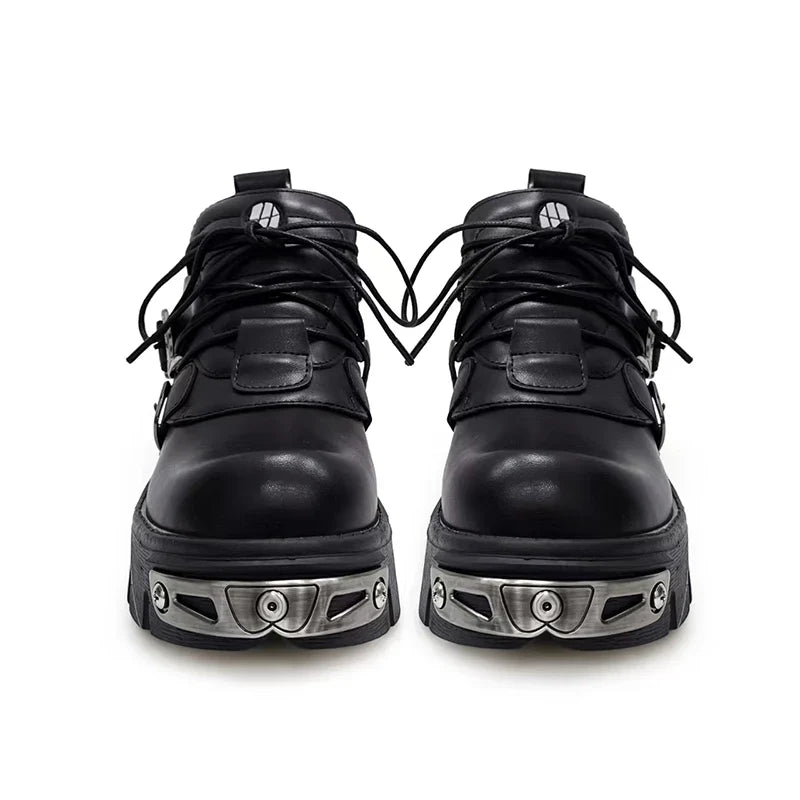 Platform Metal Punk Flats Cross Tied Buckle Single Shoes