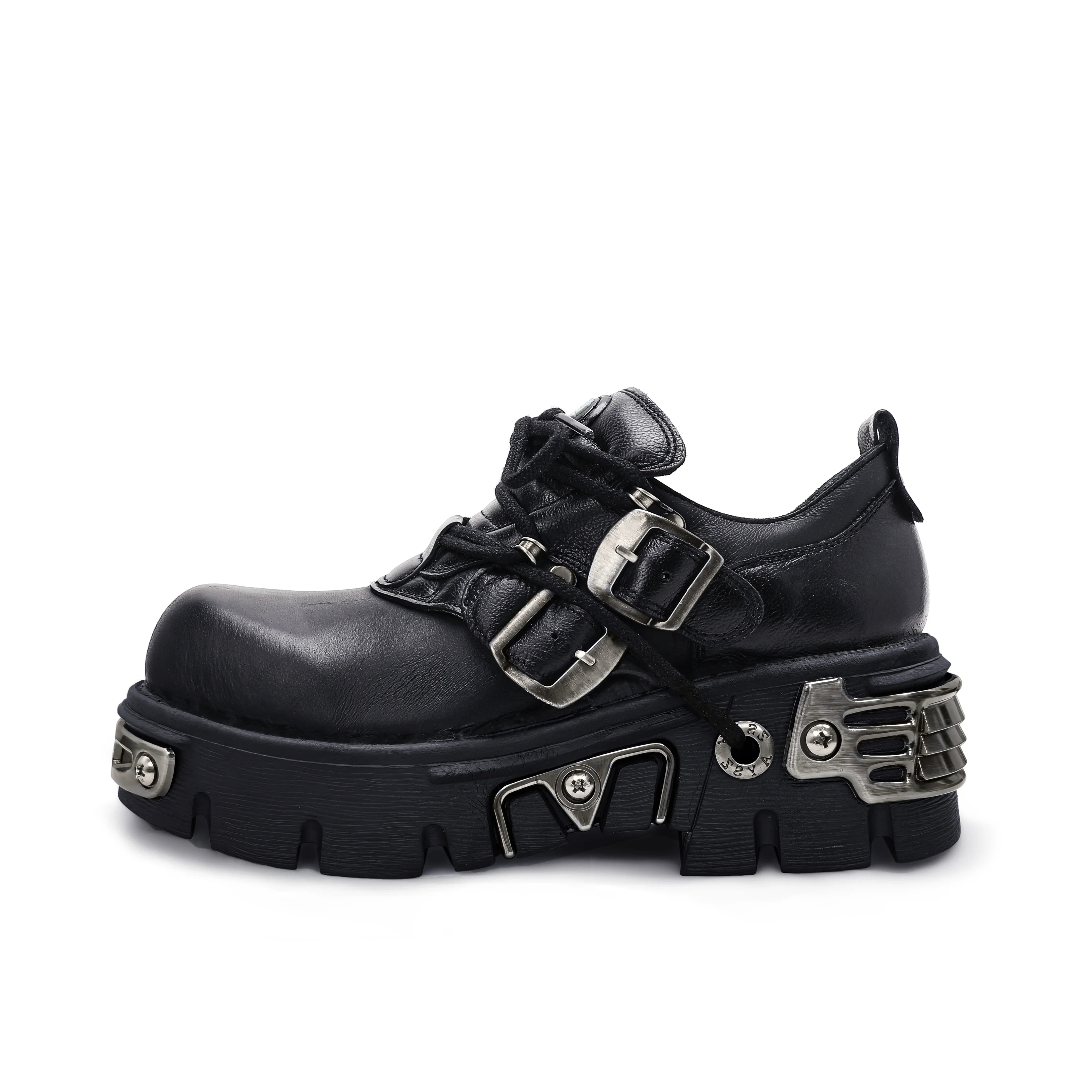 Platform Metal Punk Flats Cross Tied Buckle Single Shoes
