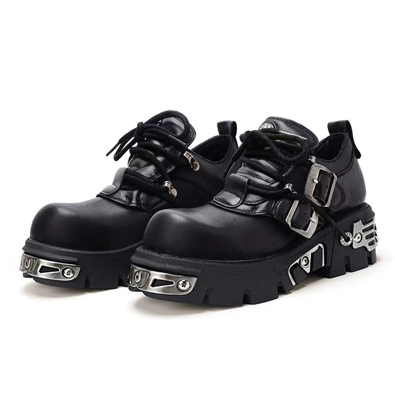 Platform Metal Punk Flats Cross Tied Buckle Single Shoes