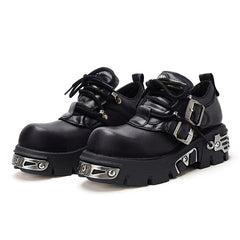 Platform Metal Punk Flats Cross Tied Buckle Single Shoes