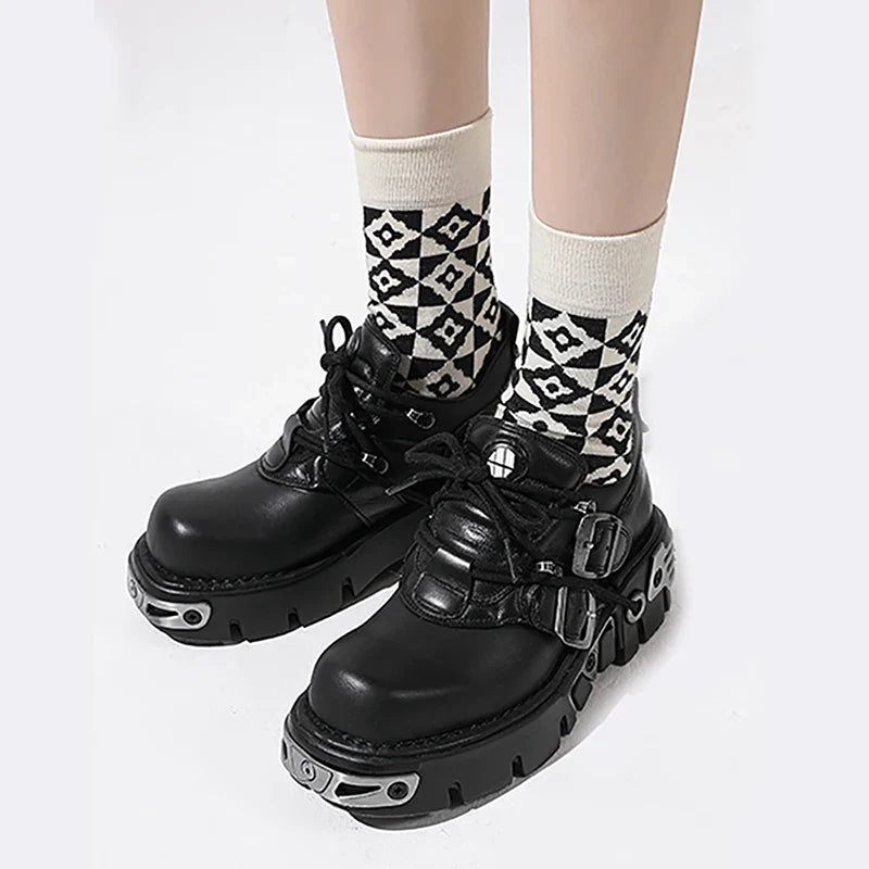 Platform Metal Punk Flats Cross Tied Buckle Single Shoes