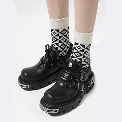 Platform Metal Punk Flats Cross Tied Buckle Single Shoes