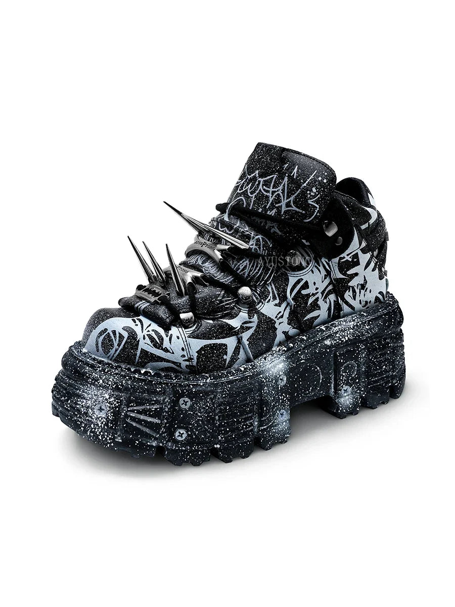 Punk Rock Metal Rivet Platform Round Head Sports Leisure Platform Shoes