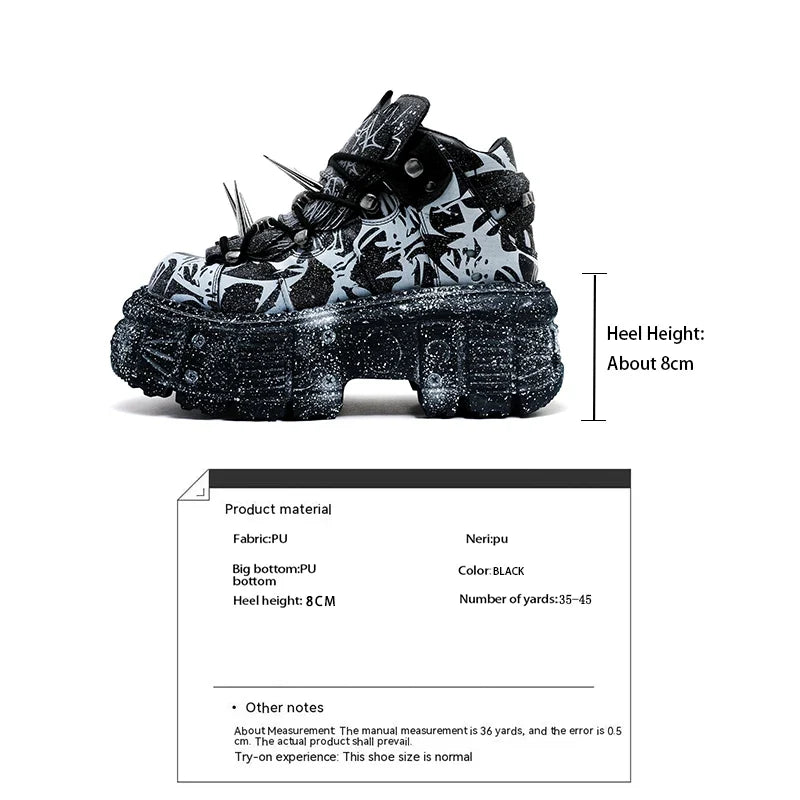 Punk Rock Metal Rivet Platform Round Head Sports Leisure Platform Shoes