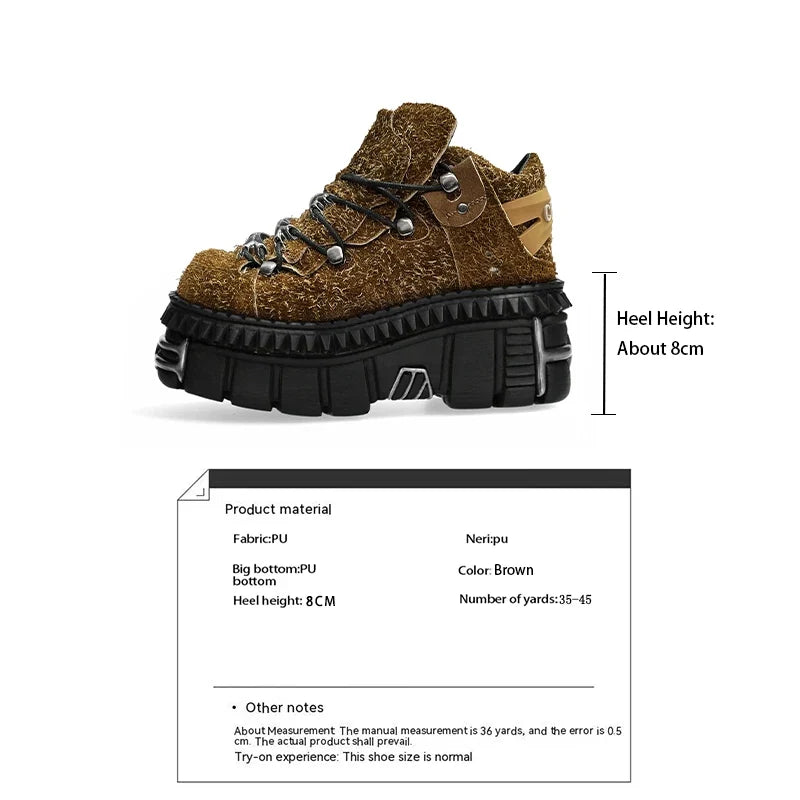 Punk rock metal decoration lace-up design platform Shoes