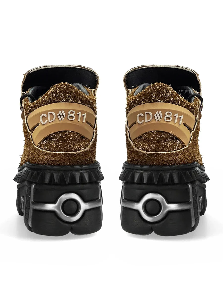 Punk rock metal decoration lace-up design platform Shoes