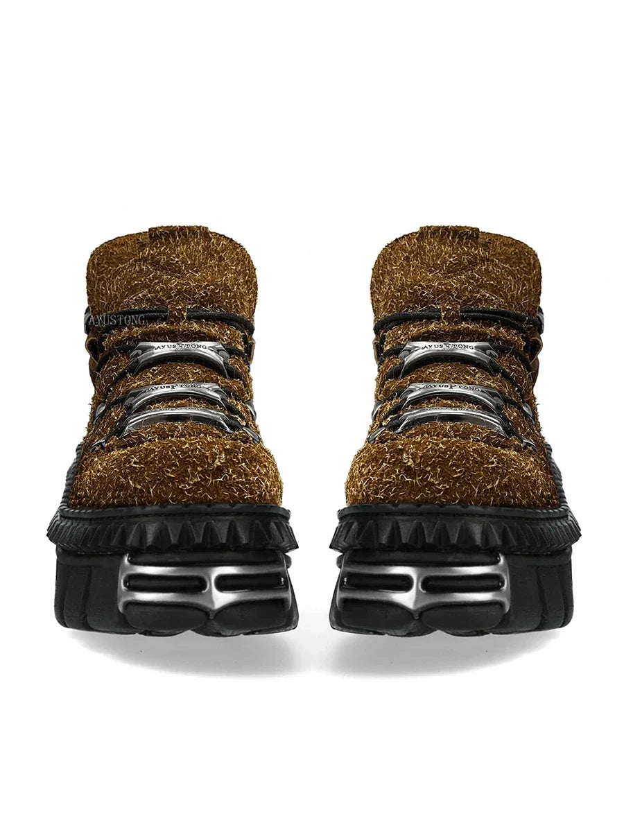 Punk rock metal decoration lace-up design platform Shoes