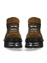 Punk rock metal decoration lace-up design platform Shoes