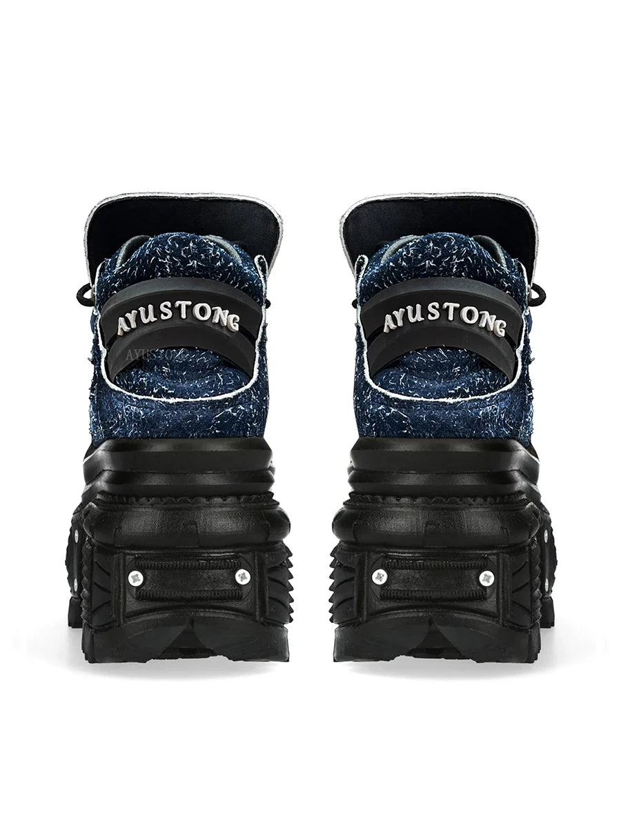 Punk rock metal decoration lace-up design super-high heel platform Shoes