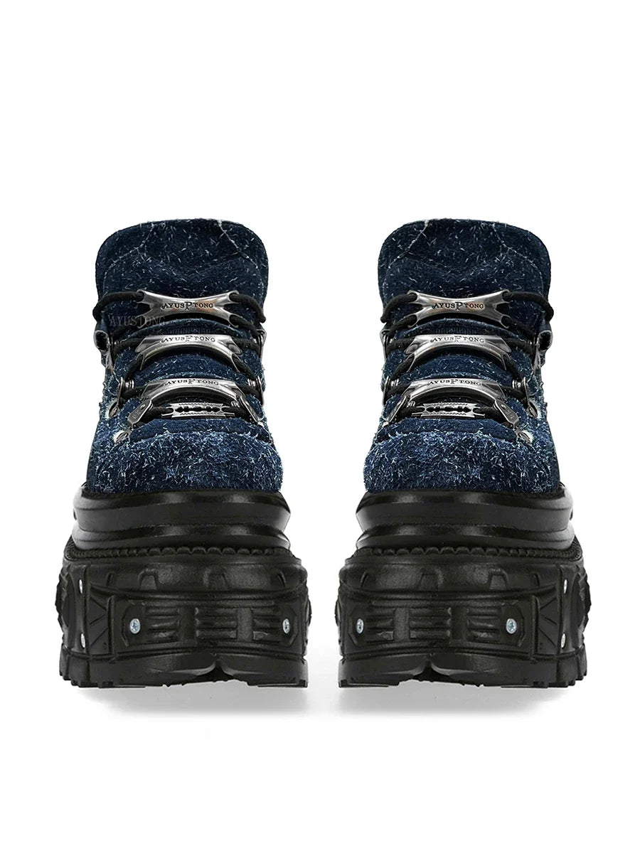 Punk rock metal decoration lace-up design super-high heel platform Shoes
